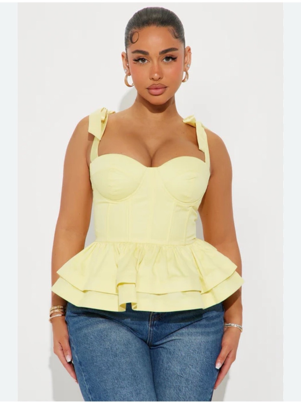 Fashion Nova Yellow Peplum Bustier with Tie Straps